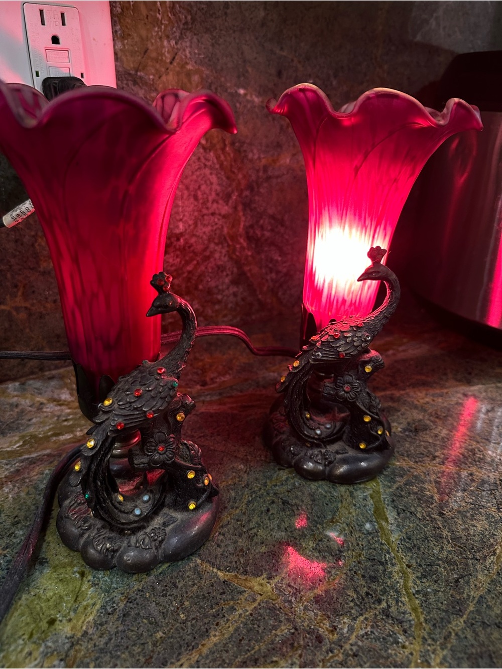 Decorative Peacock Table Lamps in Deep Pink by